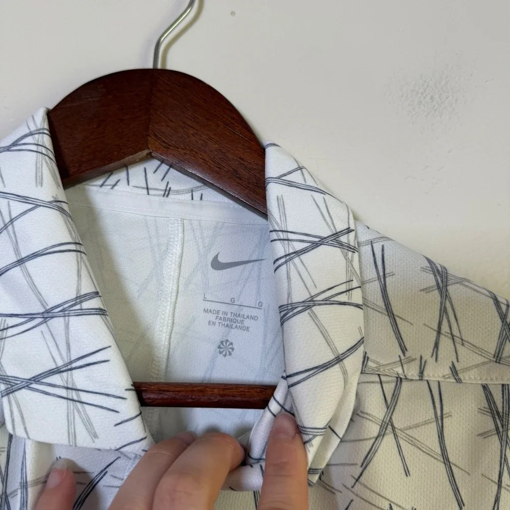 Nike Dri-FIT Geometric Crosshatch Print Golf‎ Polo Shirt Size Large White Gray